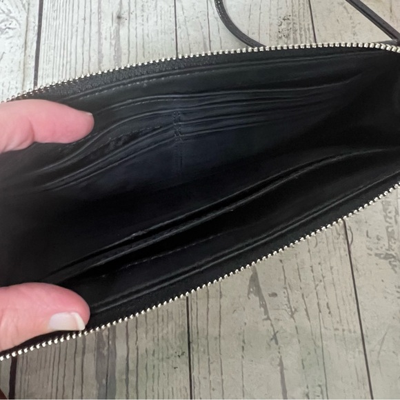 Coach Black Silver Signature Monogram Canvas Stripe Wristlet Wallet Metallic EUC - Picture 10 of 16